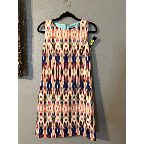 Tahari Sheath Dress 4 Ikat Colorful Stretch Sleeveless Career Church $128 NEW - Picture 7 of 9